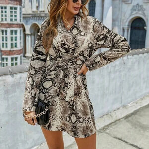 Snakeskin Print Twist Front Dress